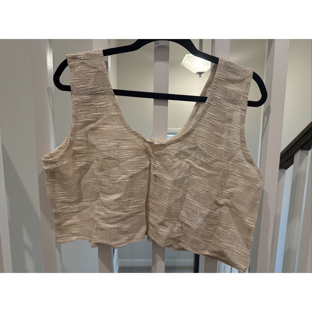 GardenBelle Shop Tank Top Womens Light Cream Burlap PLUS Cropped 100% Cotton NWT
